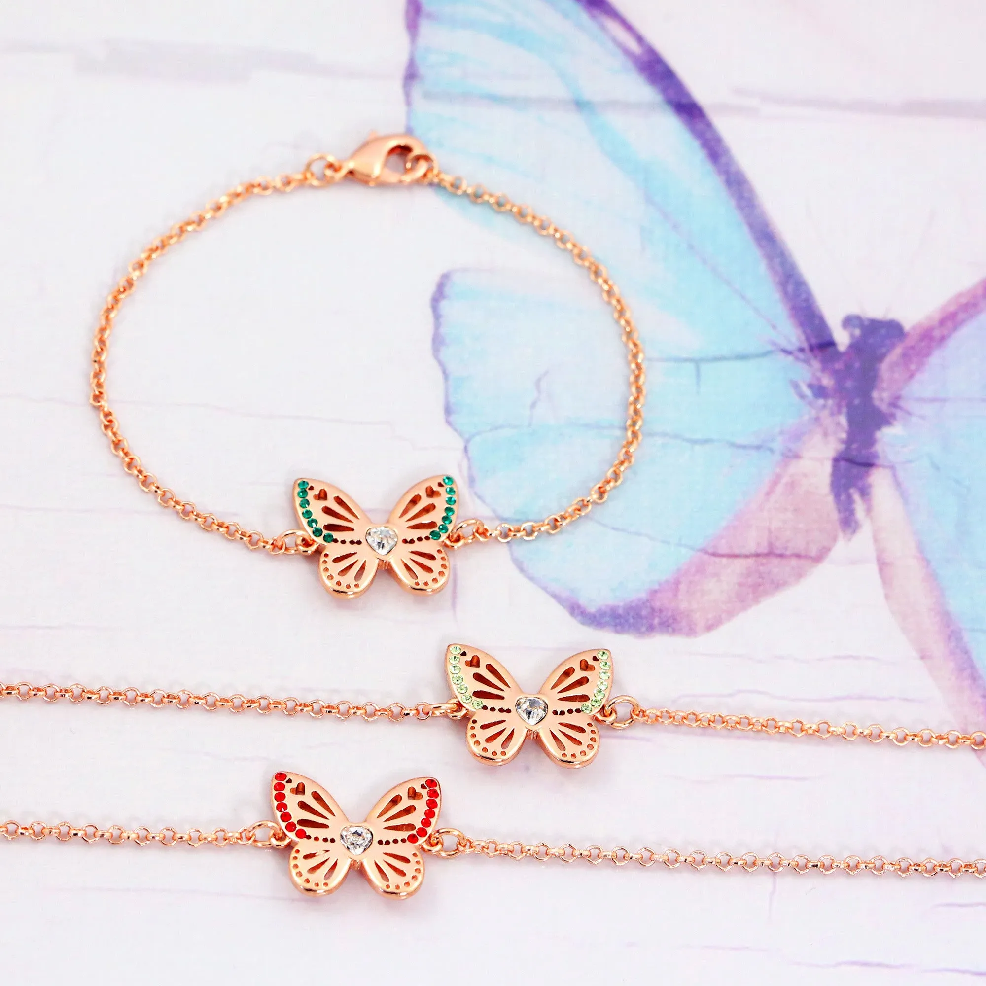 Butterfly Birthstone Bracelet - Rose Gold