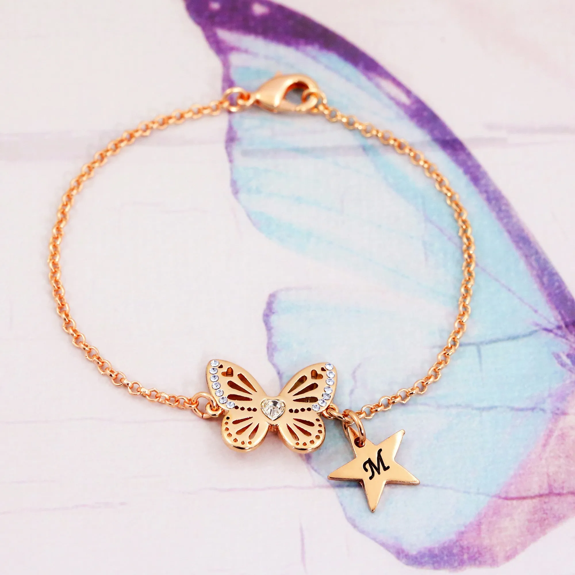 Butterfly Birthstone Bracelet - Rose Gold