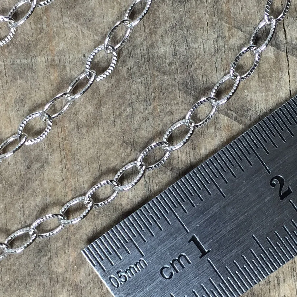 Cable chain, 2x3mm link, sold by foot,  oxidized Oval chain, USA MADE, stamped cable chain, Sterling silver, southwest chain,
