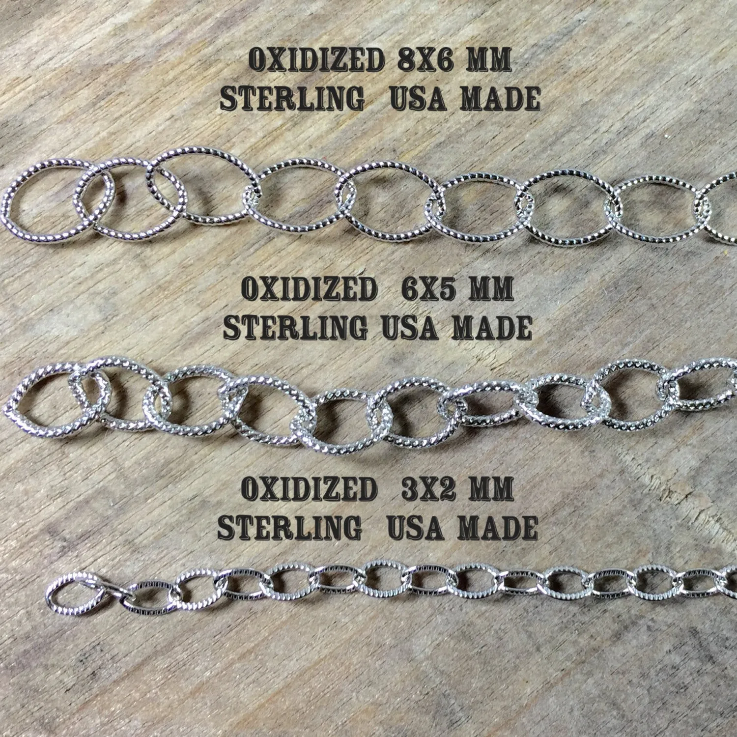 Cable chain, 2x3mm link, sold by foot,  oxidized Oval chain, USA MADE, stamped cable chain, Sterling silver, southwest chain,