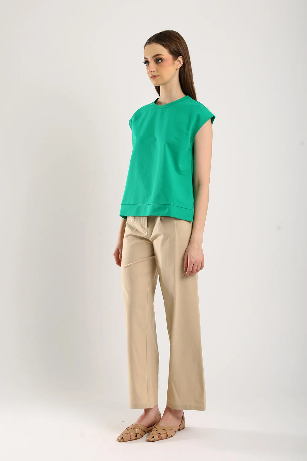 Celestine Sleeveless Jersey Top in Emerald Green