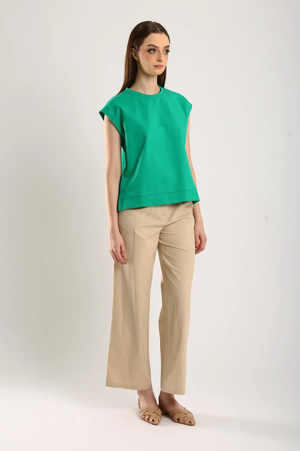 Celestine Sleeveless Jersey Top in Emerald Green