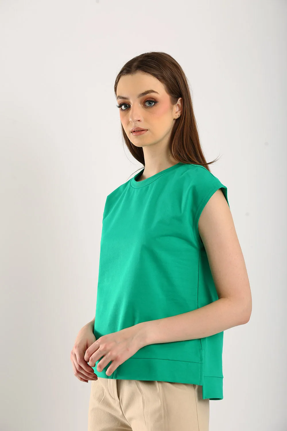 Celestine Sleeveless Jersey Top in Emerald Green