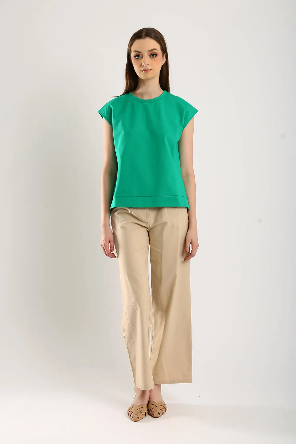 Celestine Sleeveless Jersey Top in Emerald Green