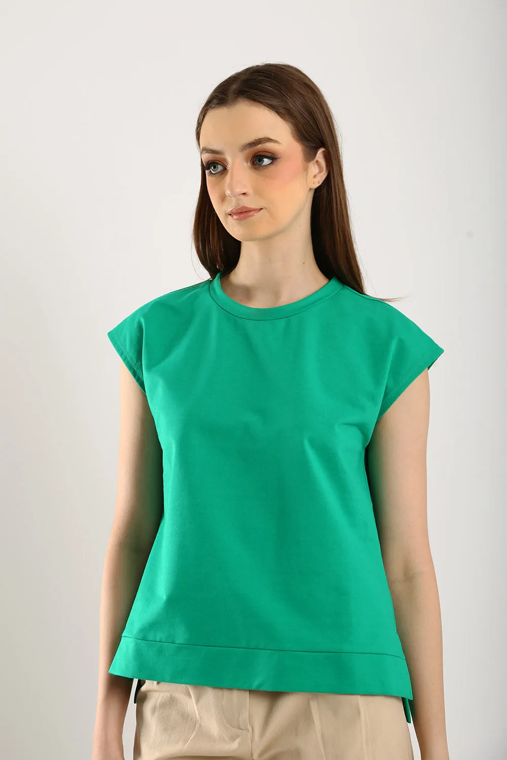 Celestine Sleeveless Jersey Top in Emerald Green