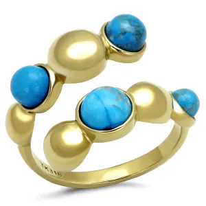 CJE3091 Wholesale Women's Stainless Steel IP Gold Round Semi-Precious Turquoise Minimal Bubble Ring
