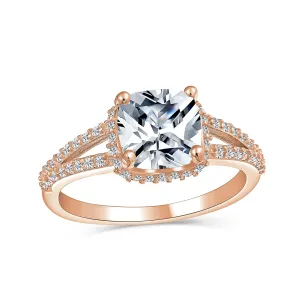 Classic Canary Yellow 3CT CZ Halo Oval Engagement Ring, Rose Gold Plated Silver