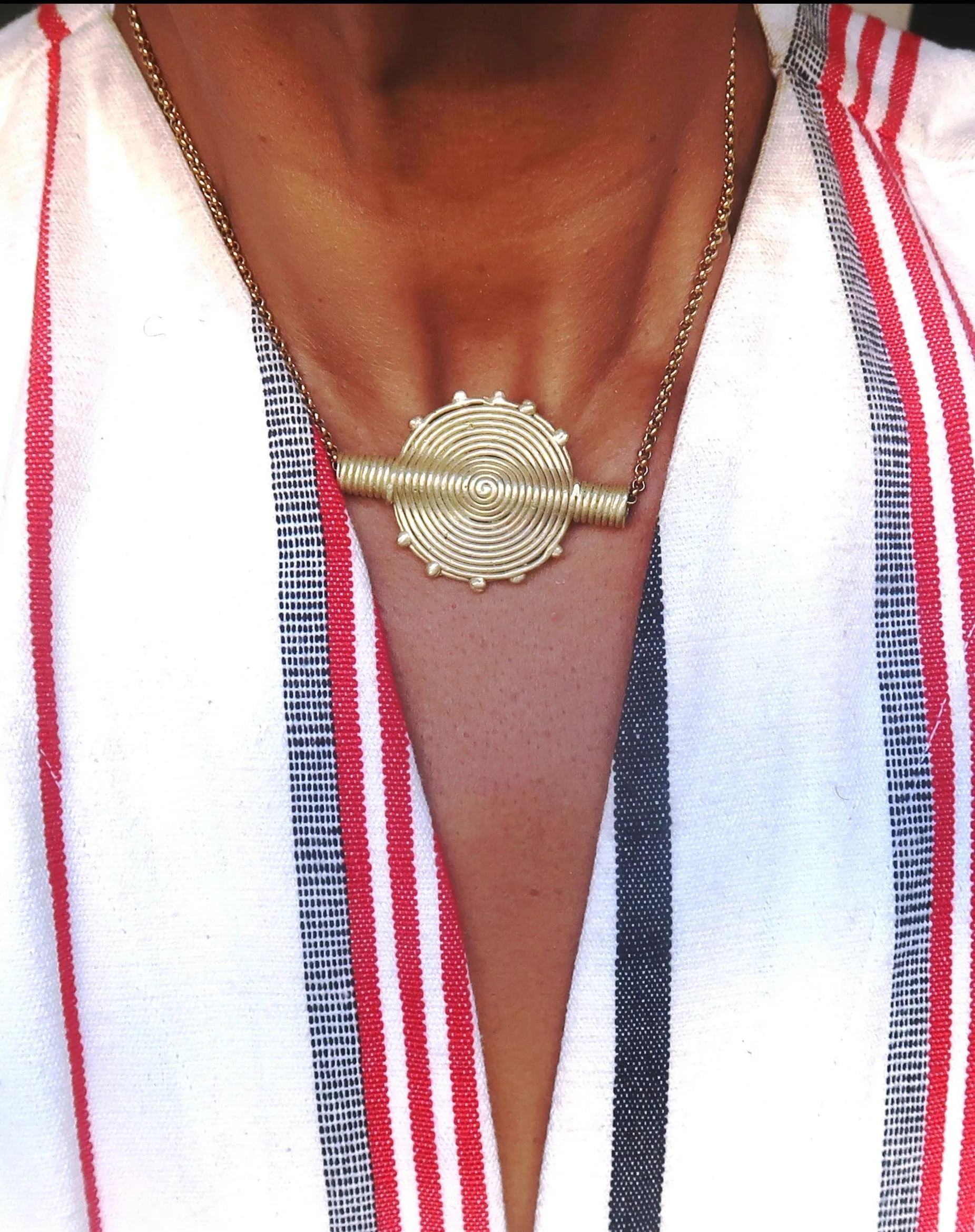 Collier Choker Poids Akan/Baoulé - Bijou Africain Traditionnel en Bronze chaîne en Acier Inoxydable