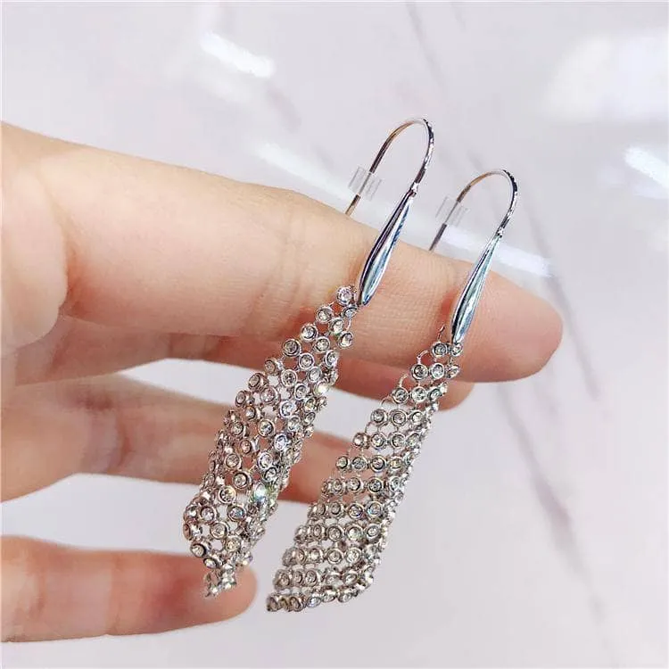 Created Diamond Triangular Shaped Mesh Shimmering Earrings