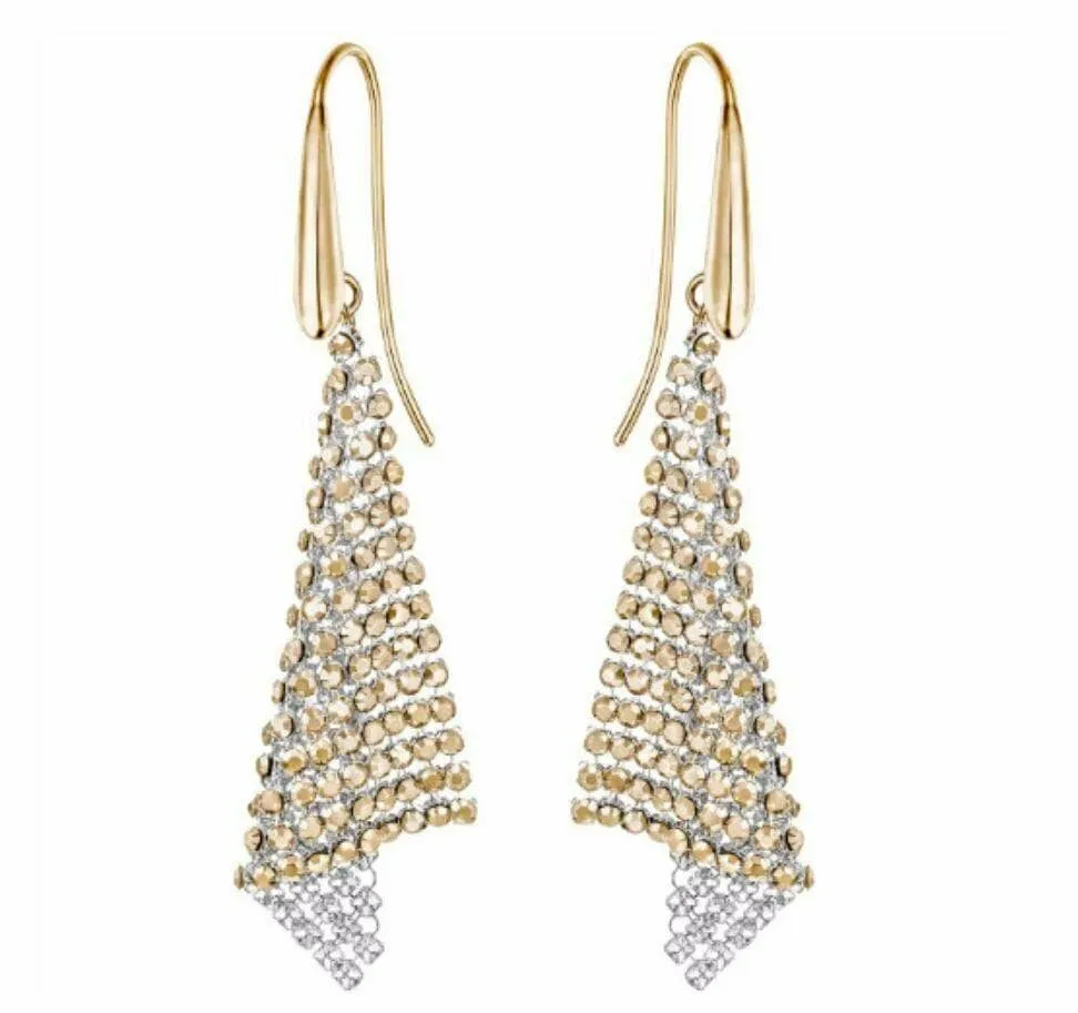Created Diamond Triangular Shaped Mesh Shimmering Earrings