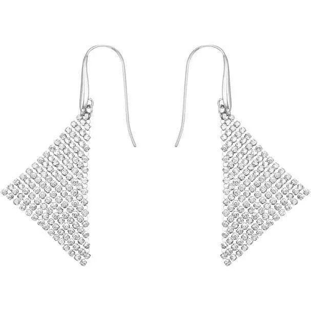 Created Diamond Triangular Shaped Mesh Shimmering Earrings