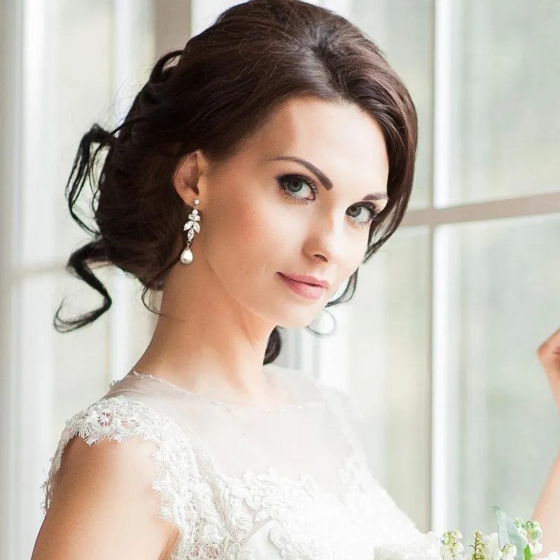 Crystal and Pearl Drop Wedding Earrings, Silver 7436