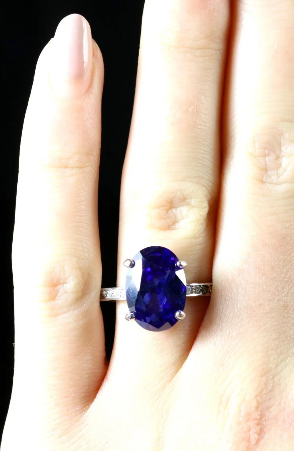 Cz Tanzanite Paste Solitaire Ring 18Ct Gold Silver