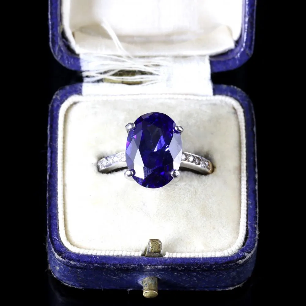 Cz Tanzanite Paste Solitaire Ring 18Ct Gold Silver
