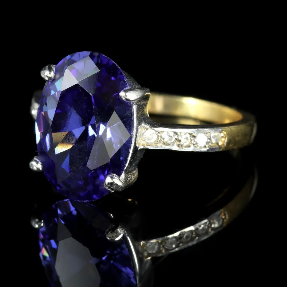 Cz Tanzanite Paste Solitaire Ring 18Ct Gold Silver