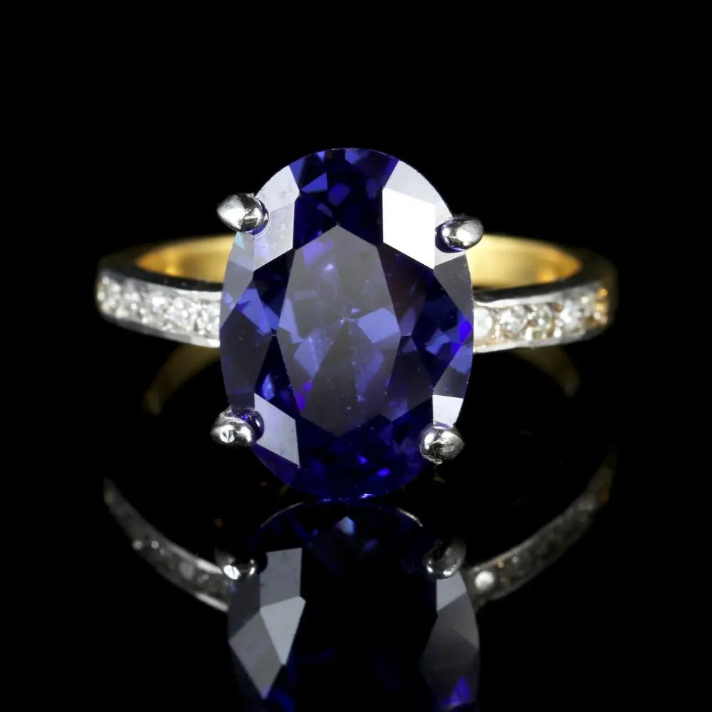 Cz Tanzanite Paste Solitaire Ring 18Ct Gold Silver