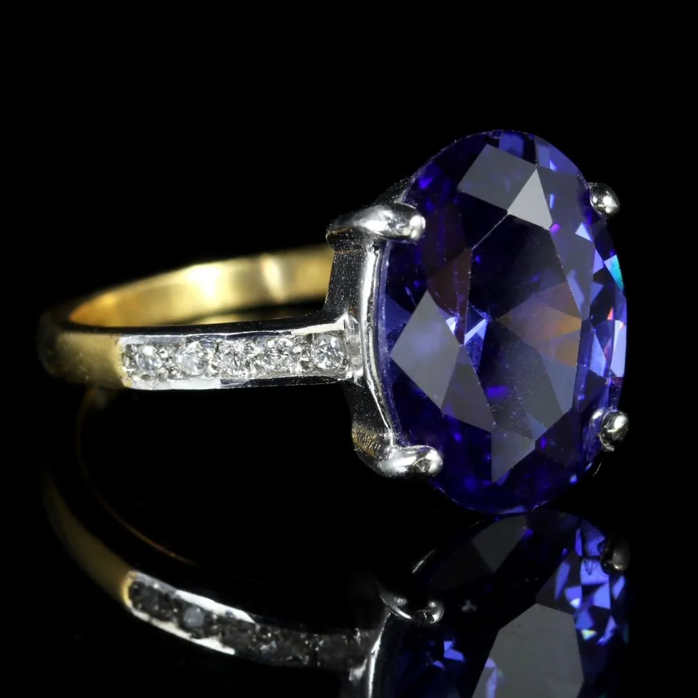 Cz Tanzanite Paste Solitaire Ring 18Ct Gold Silver