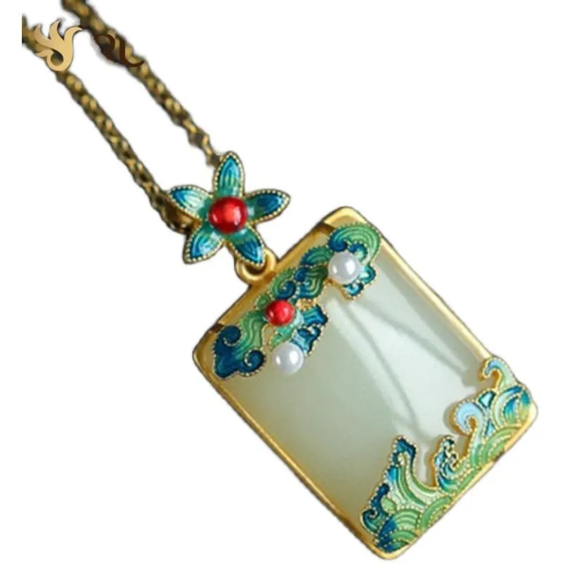 Designer unique creative new Hetian jade rectangular necklace pendant