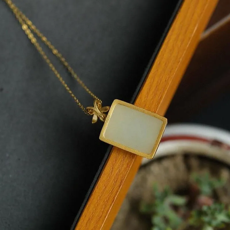 Designer unique creative new Hetian jade rectangular necklace pendant