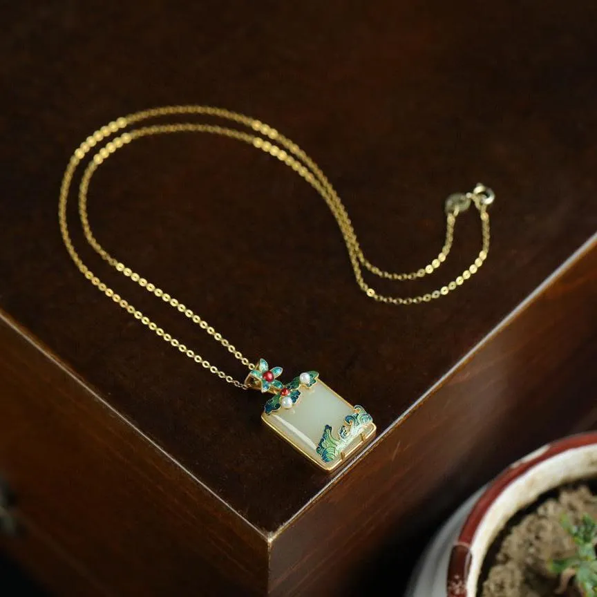 Designer unique creative new Hetian jade rectangular necklace pendant
