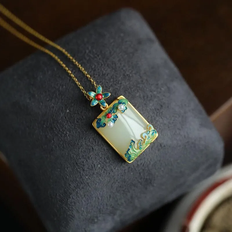 Designer unique creative new Hetian jade rectangular necklace pendant