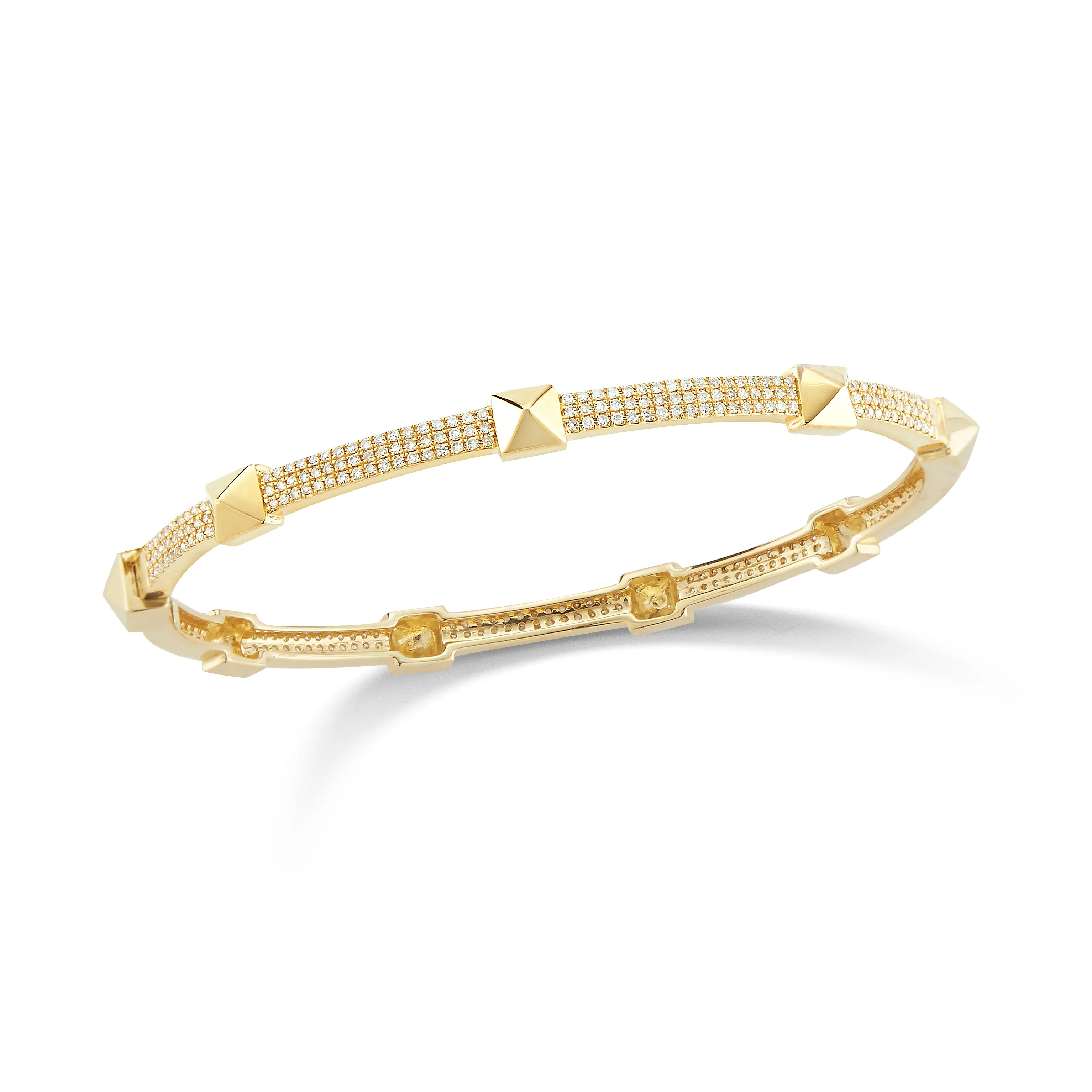 Diamond & Gold Pyramid Stud Bangle Bracelet