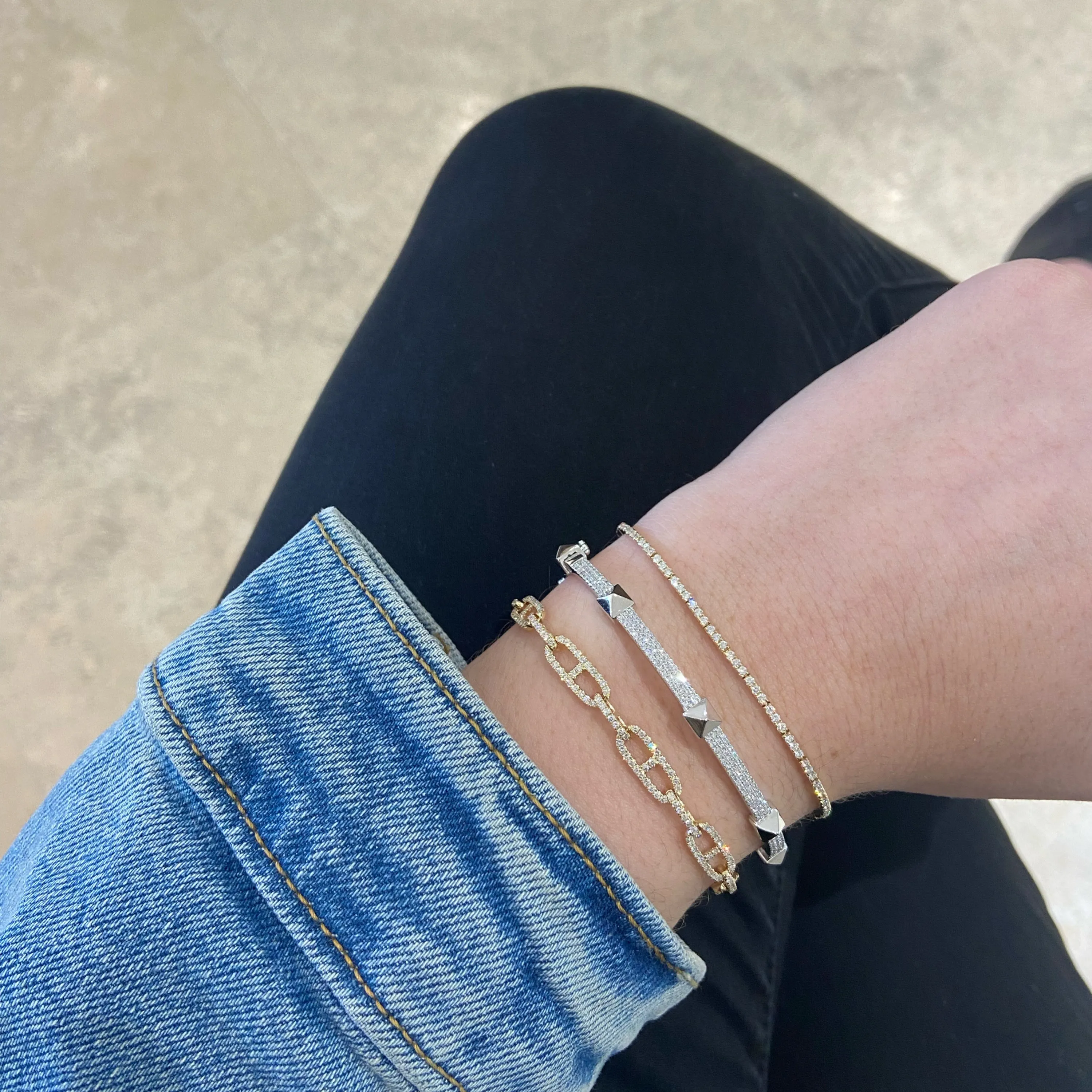 Diamond & Gold Pyramid Stud Bangle Bracelet