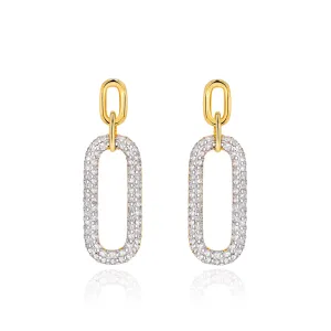 Diamond Encrusted Link Drop Earrings