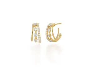 Diamond Three Row Huggie Earrings