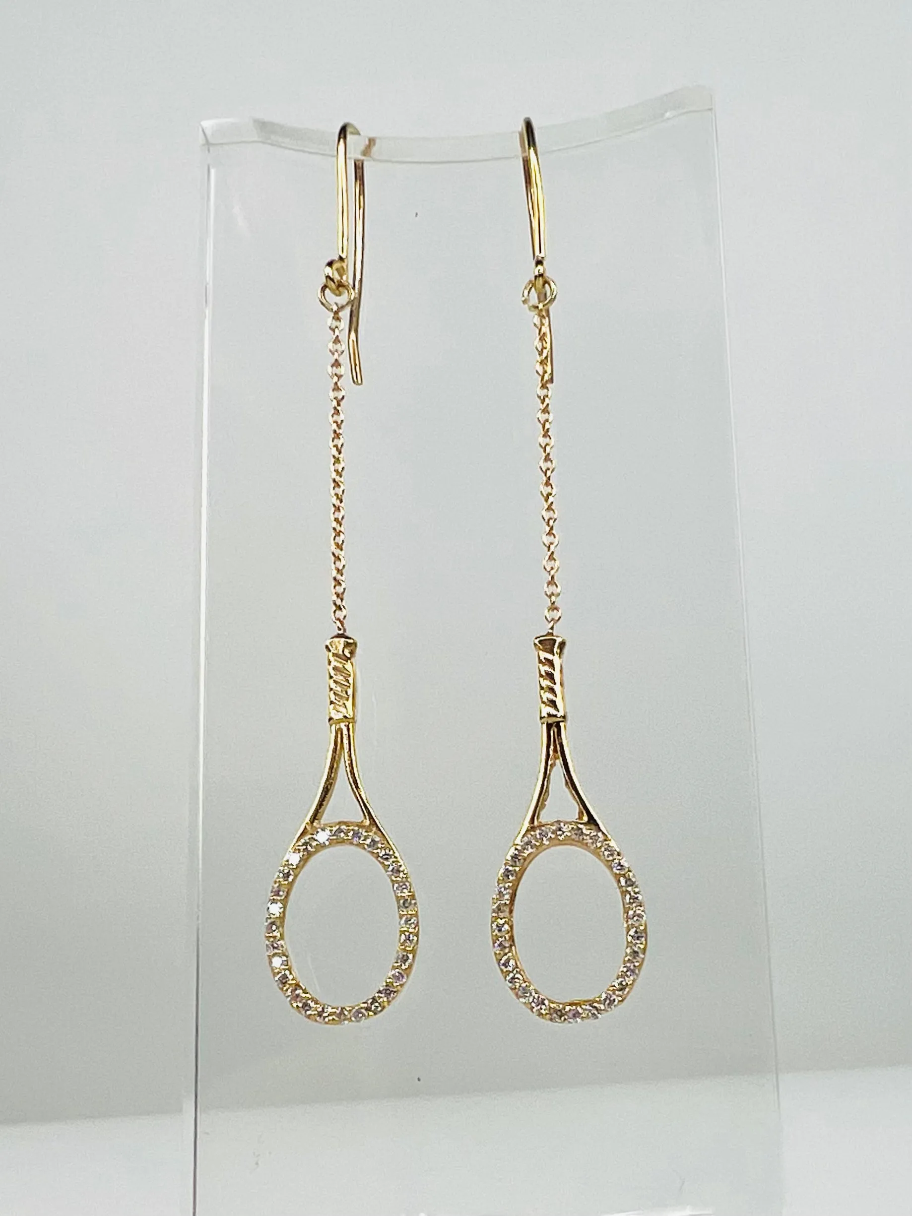 Diamonds Galore Gold Tennis Racket Earrings Jewelry