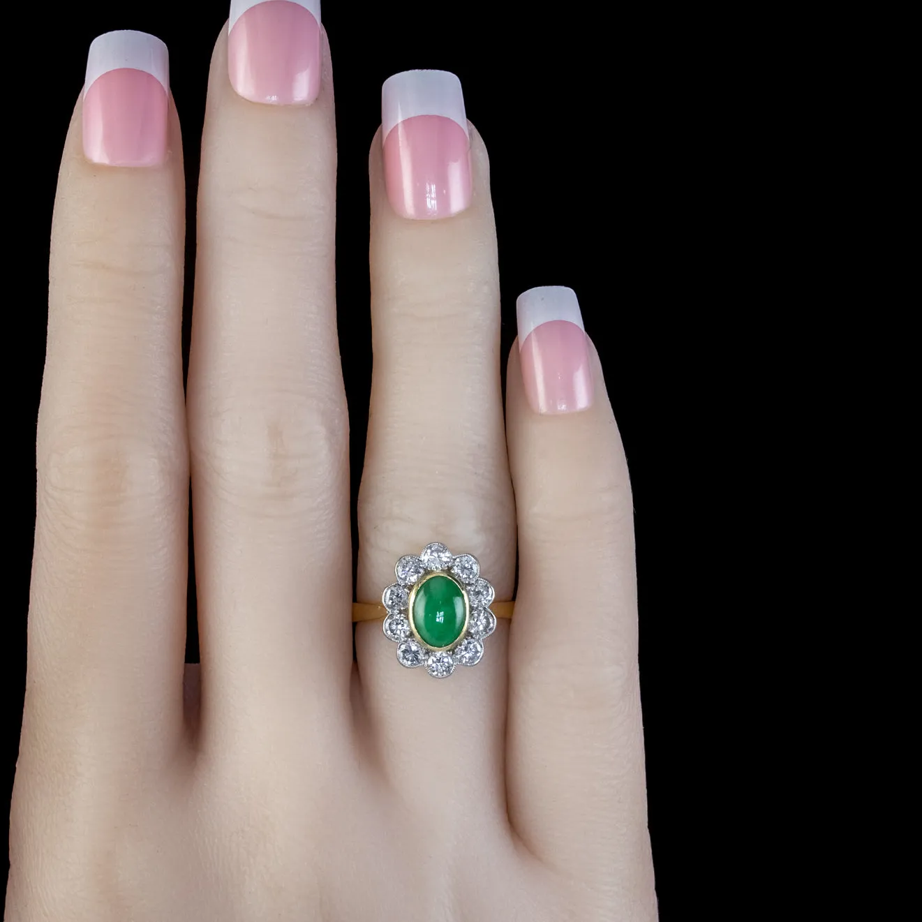 Edwardian Style Jade Diamond Ring 18ct Gold 1ct Jade 1.50ct Of Diamond Dated 1989