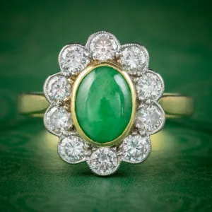 Edwardian Style Jade Diamond Ring 18ct Gold 1ct Jade 1.50ct Of Diamond Dated 1989