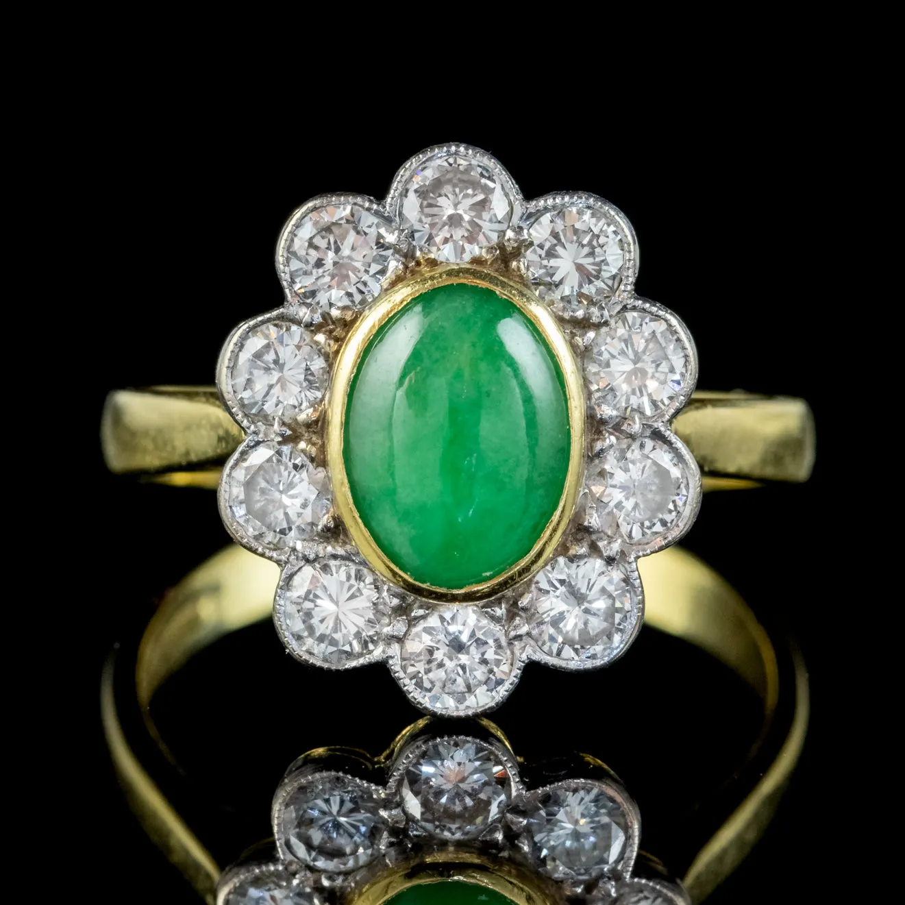 Edwardian Style Jade Diamond Ring 18ct Gold 1ct Jade 1.50ct Of Diamond Dated 1989