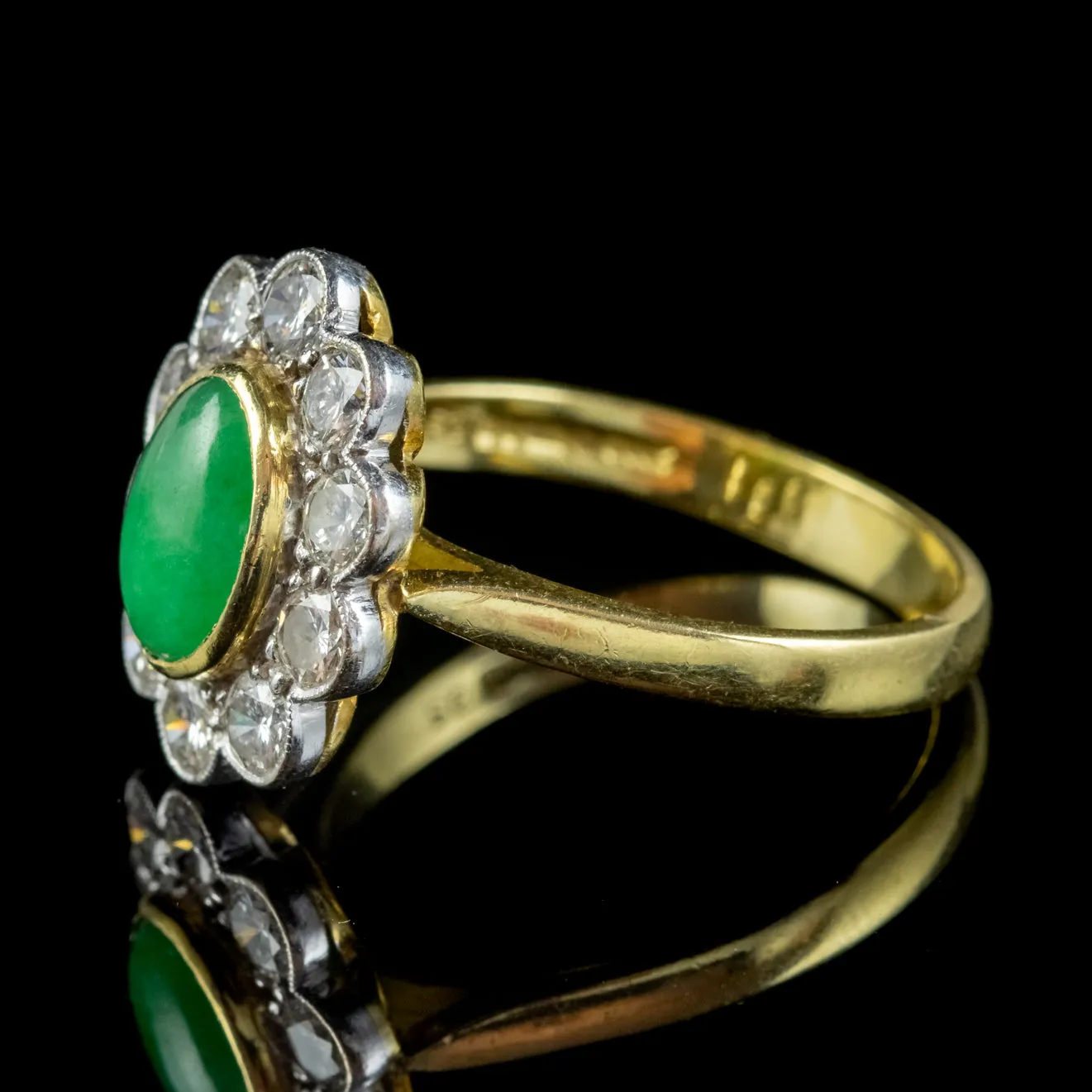 Edwardian Style Jade Diamond Ring 18ct Gold 1ct Jade 1.50ct Of Diamond Dated 1989