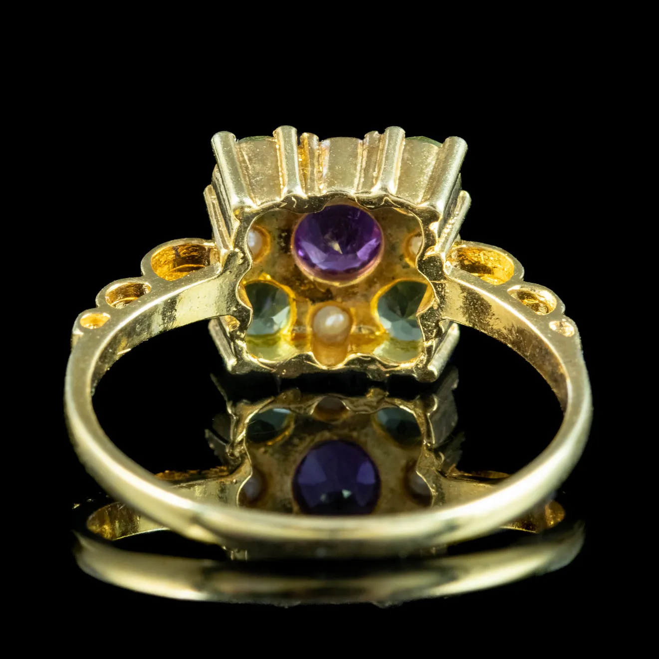 Edwardian Style Suffragette Cluster Ring Amethyst Peridot Pearl