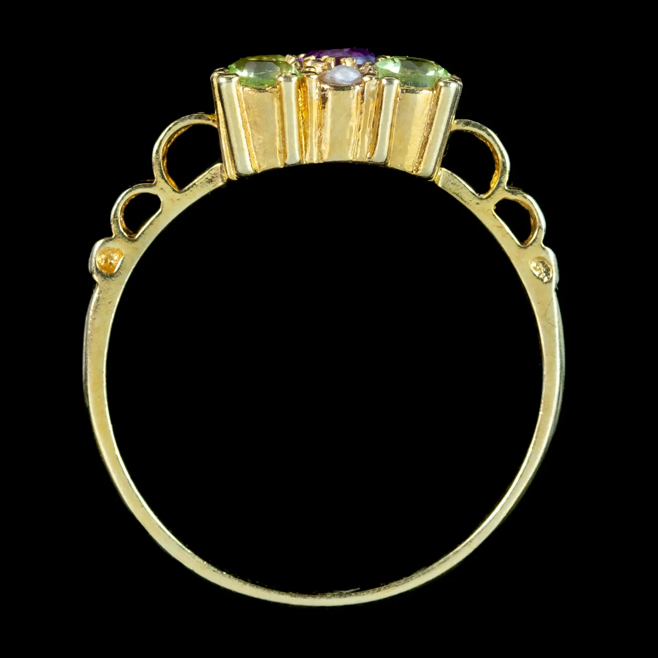 Edwardian Style Suffragette Cluster Ring Amethyst Peridot Pearl