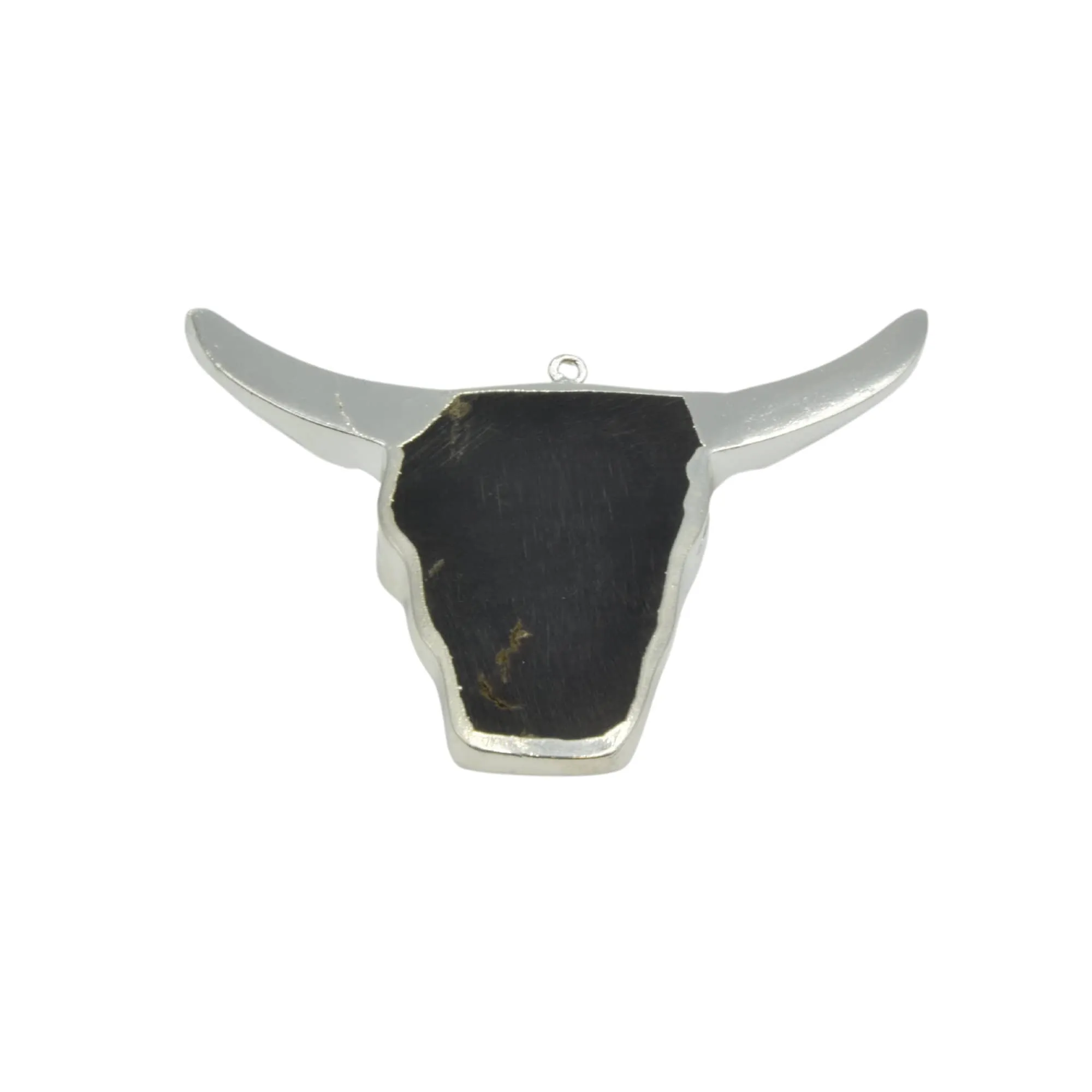 Electroplated Black Brown Wooden and Abalone Bull/Steer Skull Shaped Focal Pendants - Measuring 66mm x 63mm