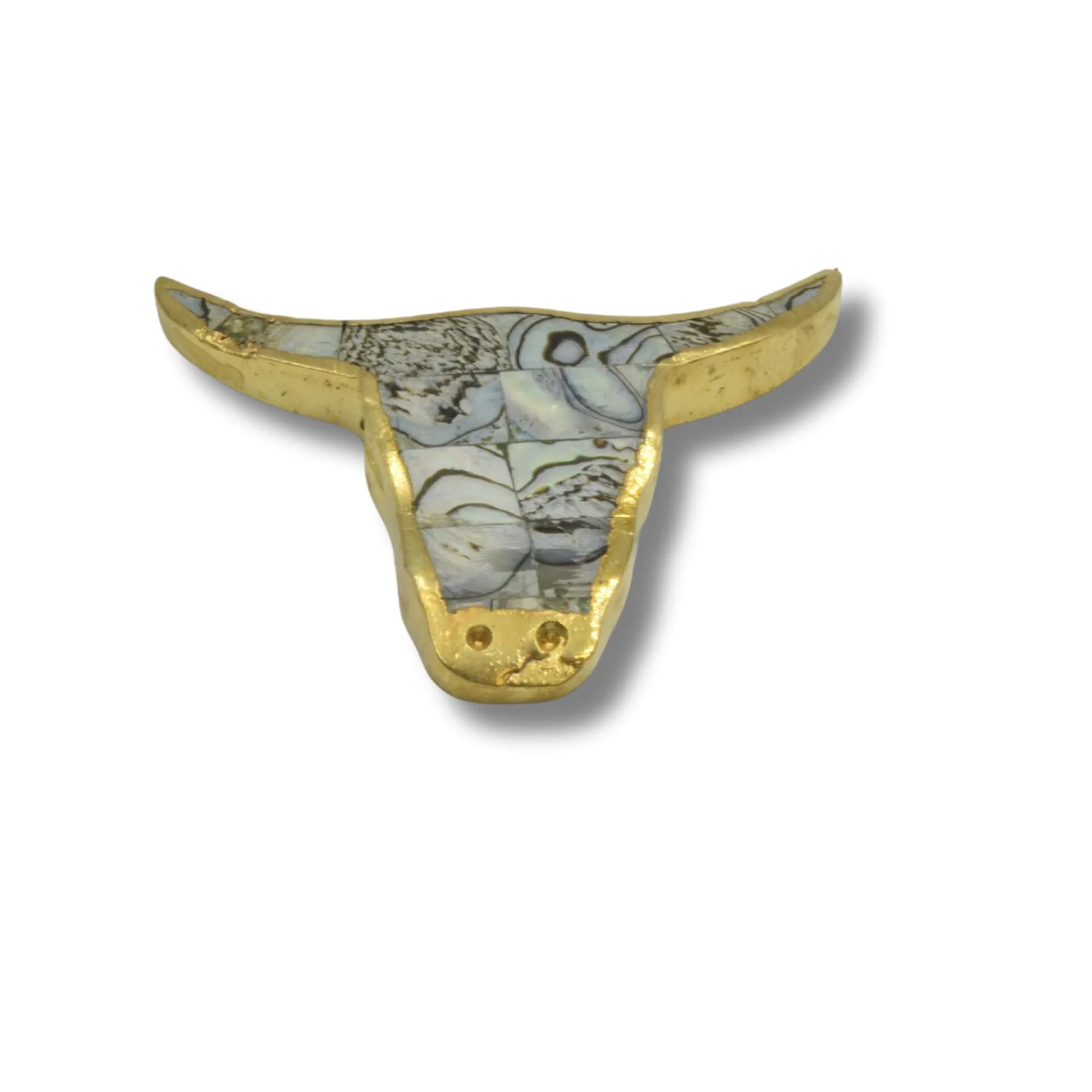 Electroplated Black Brown Wooden and Abalone Bull/Steer Skull Shaped Focal Pendants - Measuring 66mm x 63mm