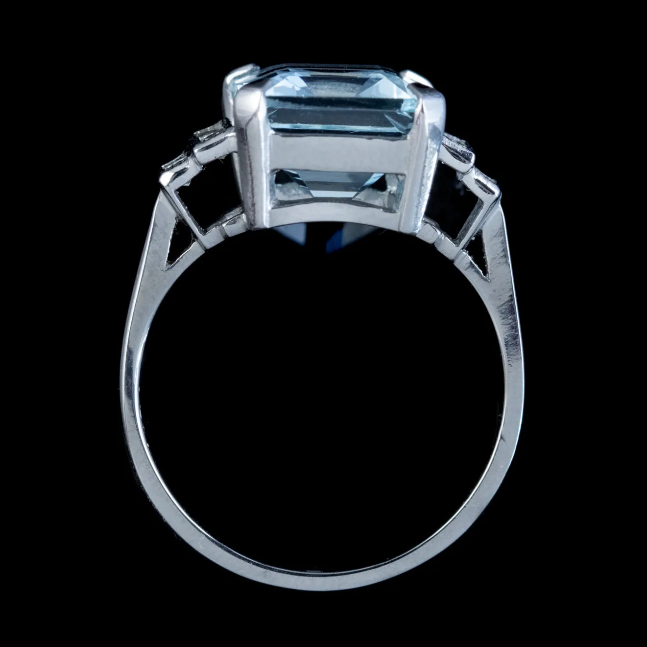 Emerald Cut Aquamarine Diamond Ring Platinum 7Ct Aqua 0.60Ct Diamonds