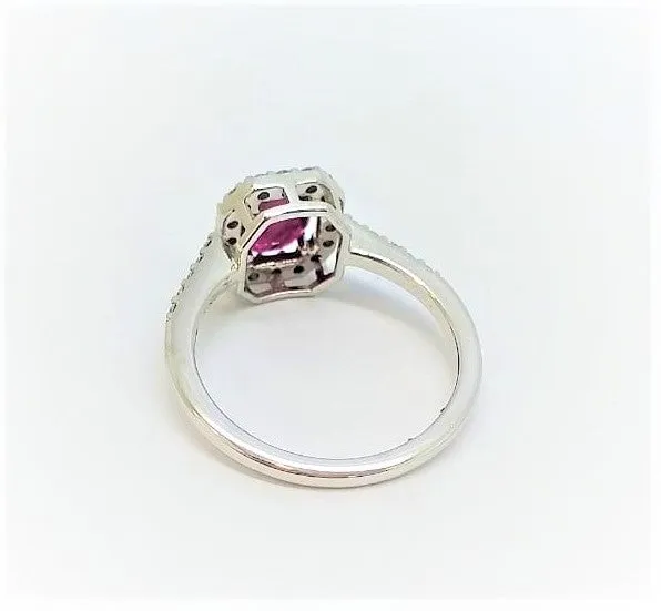 Emerald Cut Ruby and Diamond Halo Ring AD NO.-2151