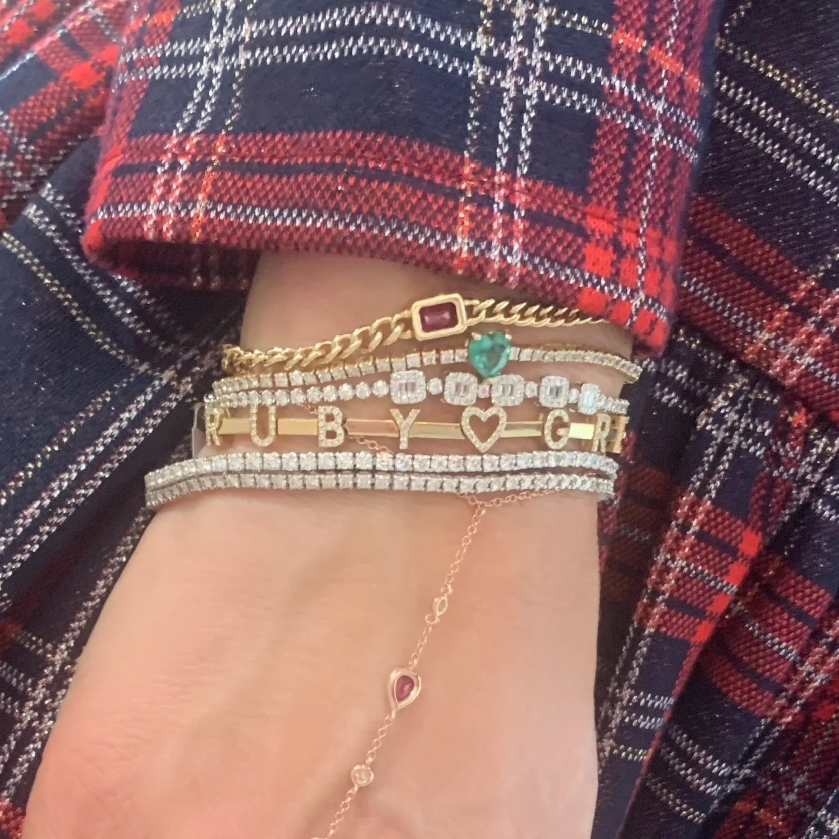 Emerald Cut Ruby with Gold Frame Cuban Link Chain Bracelet