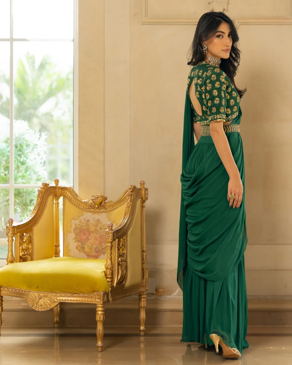 Emerald Green Antique Tone Sari Set