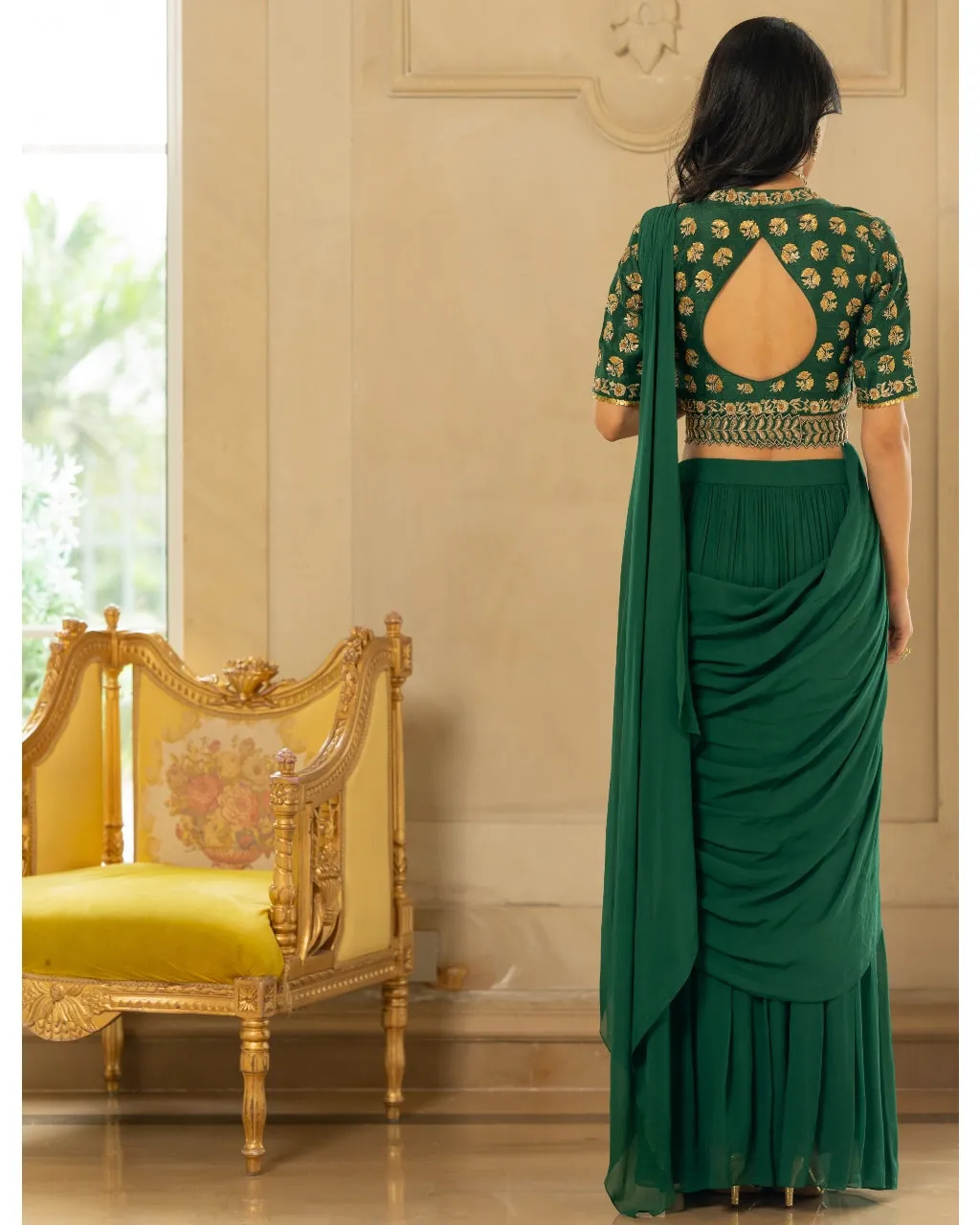 Emerald Green Antique Tone Sari Set