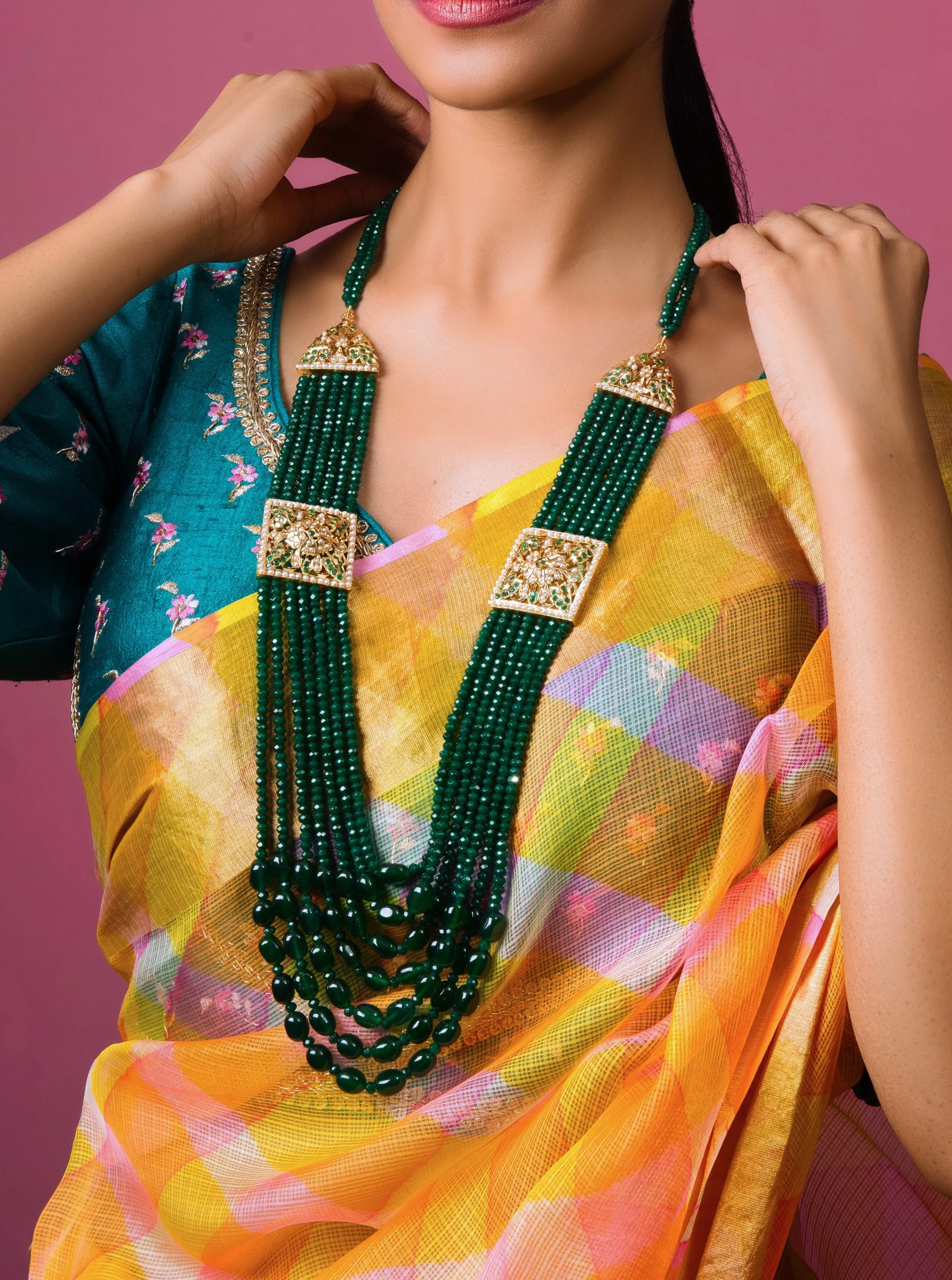 Emerald Green Jadau Tukdi Necklace