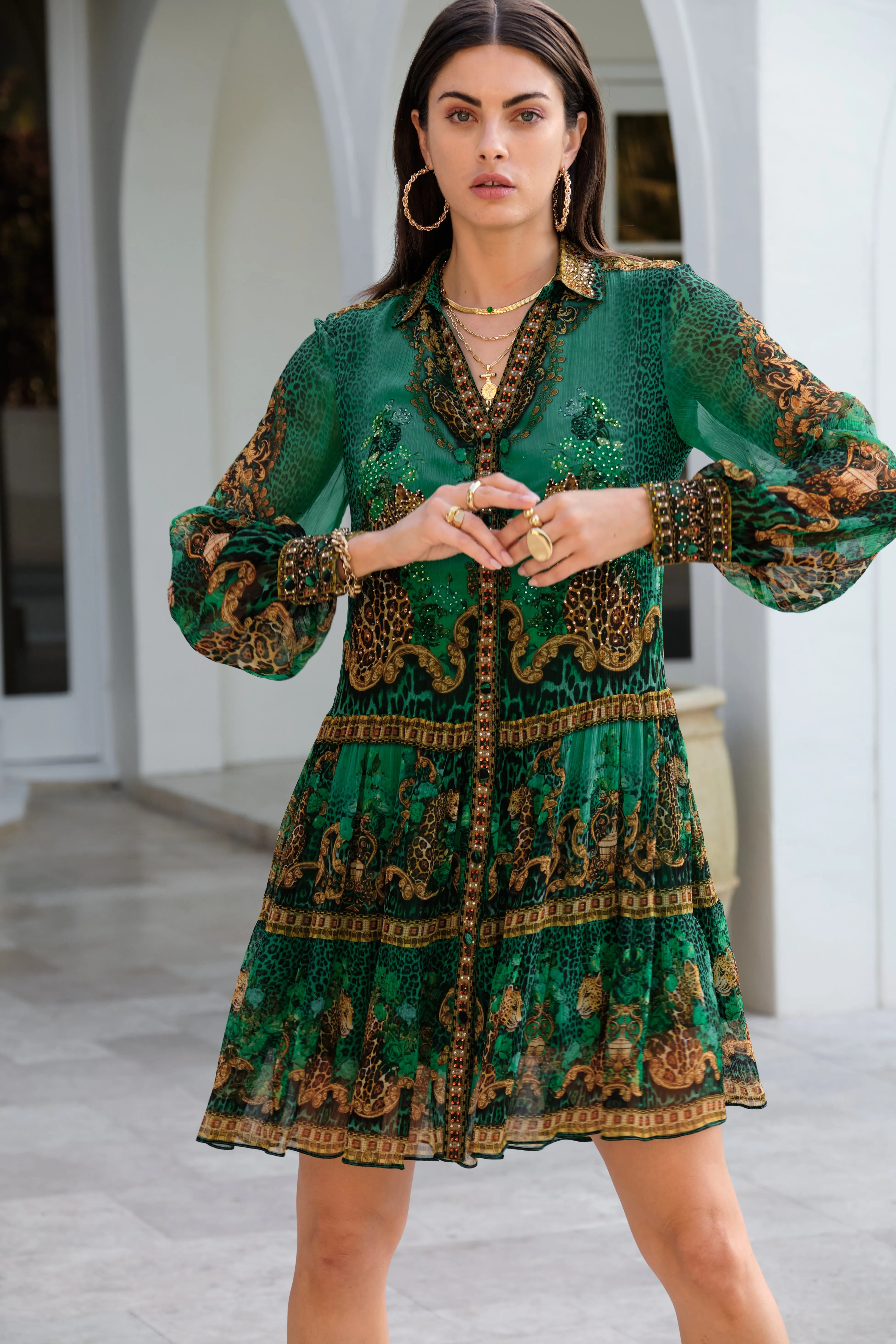EMERALD LEOPARDESS SHIRT DRESS