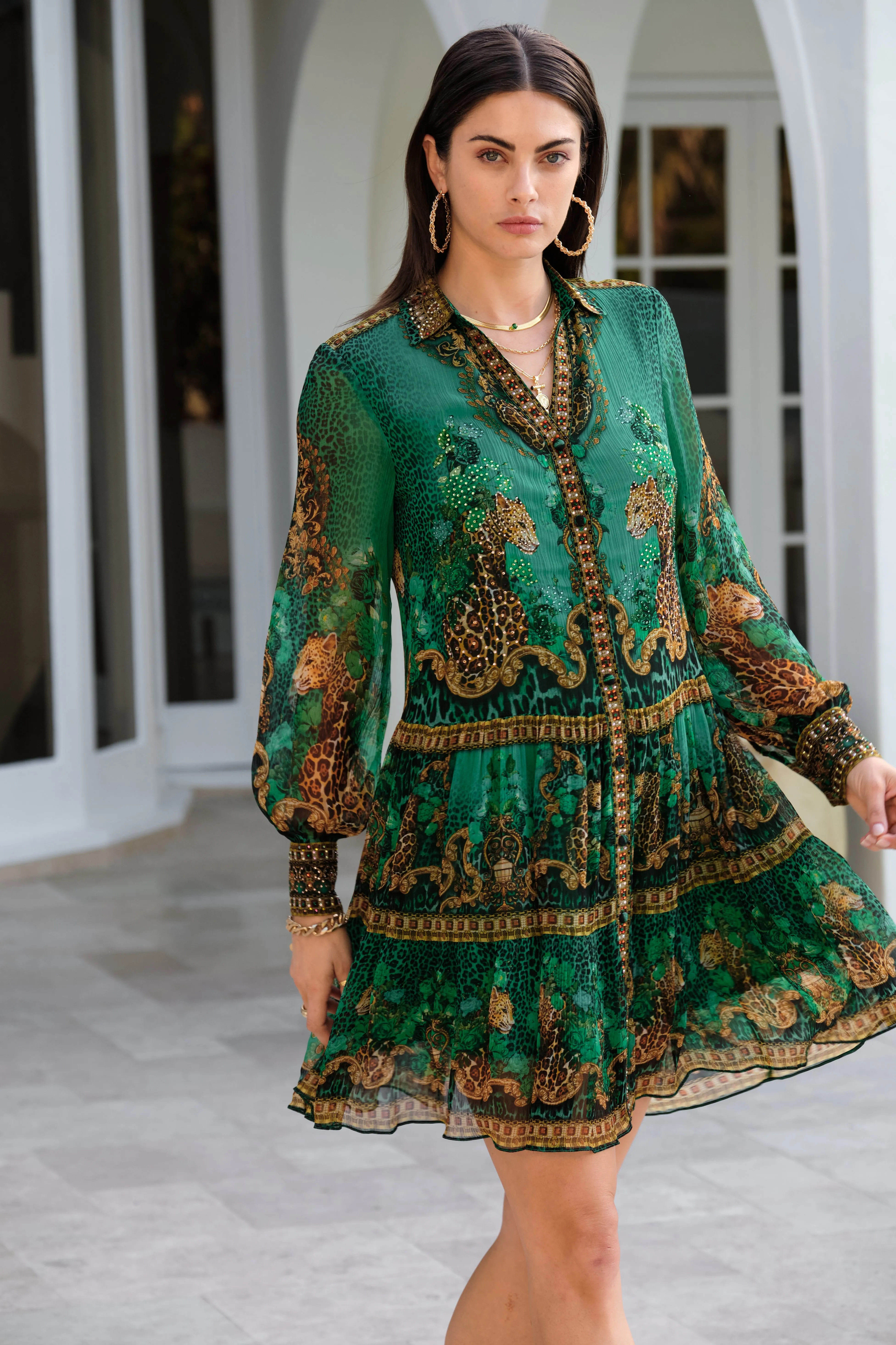 EMERALD LEOPARDESS SHIRT DRESS