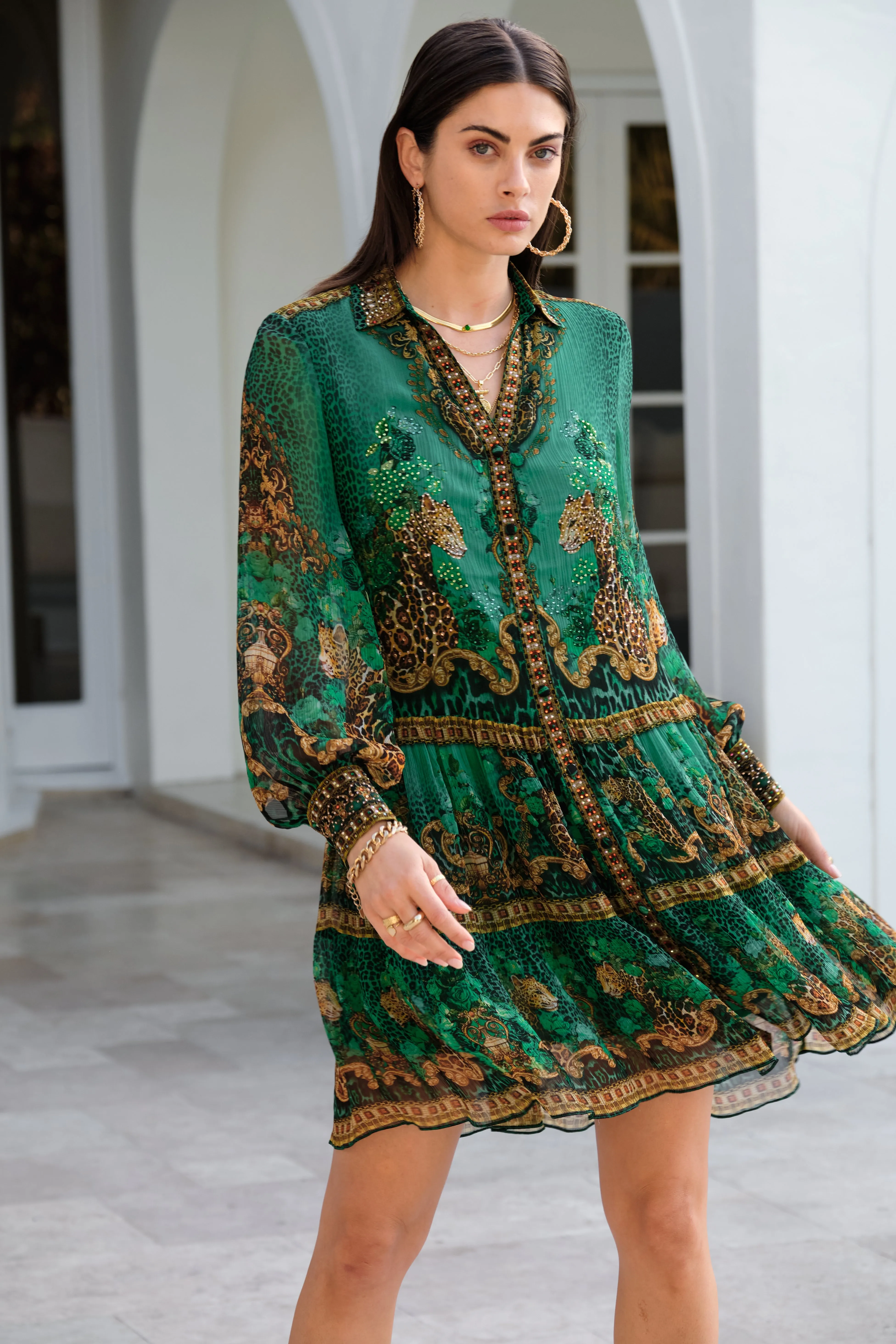 EMERALD LEOPARDESS SHIRT DRESS