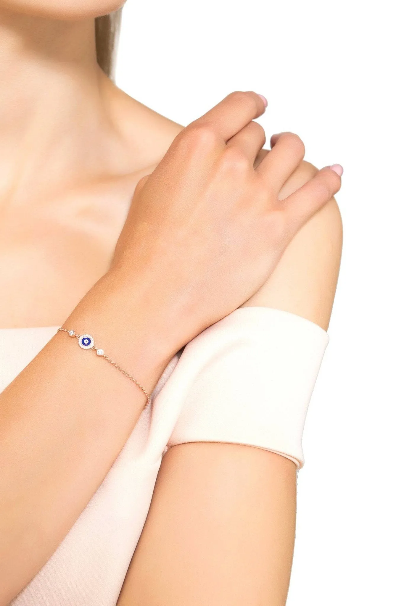Evil Eye Enamel Dark Blue Bracelet Rosegold