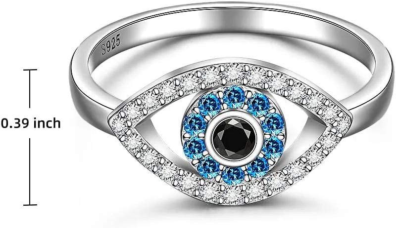 Evil Eye Ring Sterling Silver Protection Blue Sapphire Spiritual Turkish Rings for Women Mal De Ojo Greek Nazar Amulet Jewelry Size 6-10