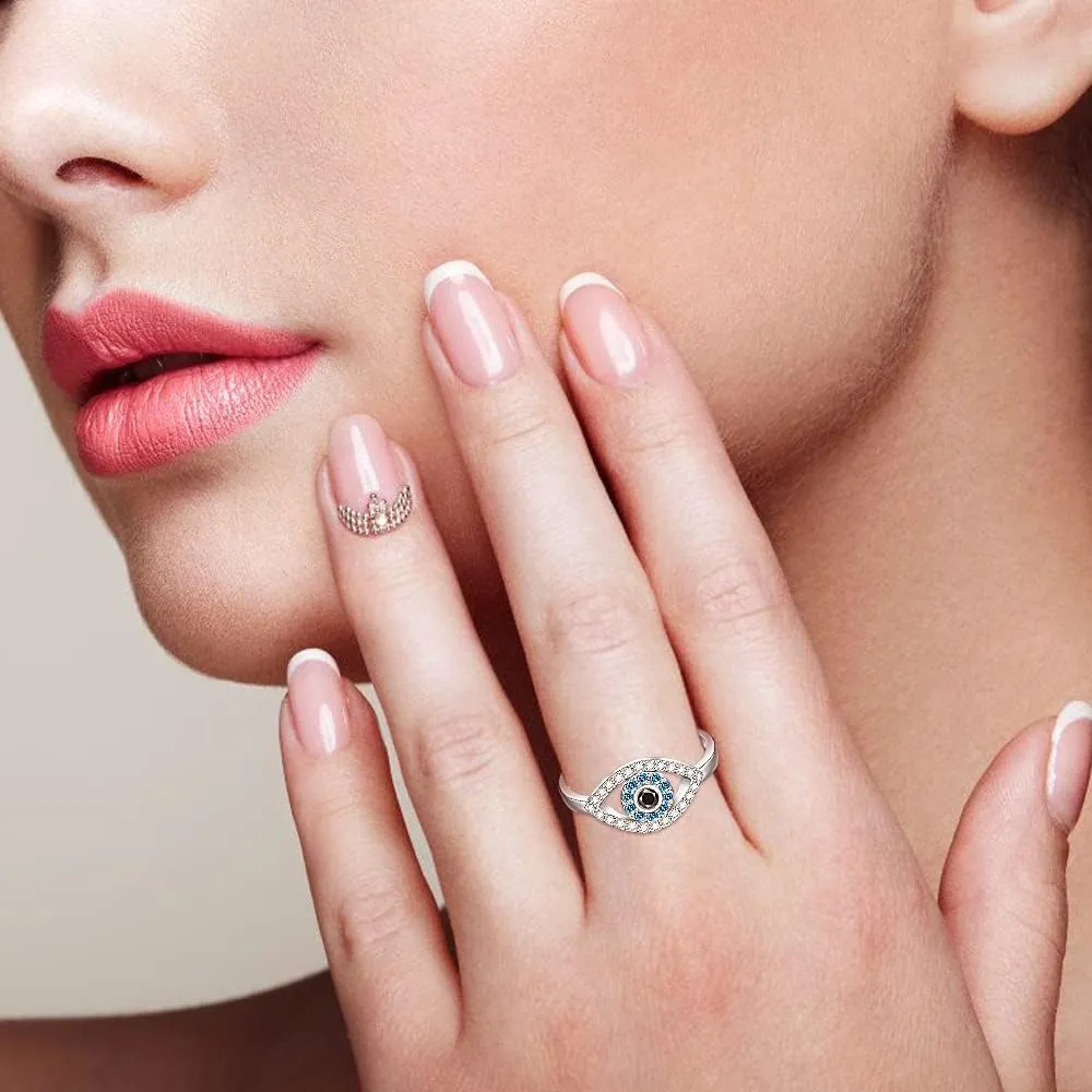 Evil Eye Ring Sterling Silver Protection Blue Sapphire Spiritual Turkish Rings for Women Mal De Ojo Greek Nazar Amulet Jewelry Size 6-10